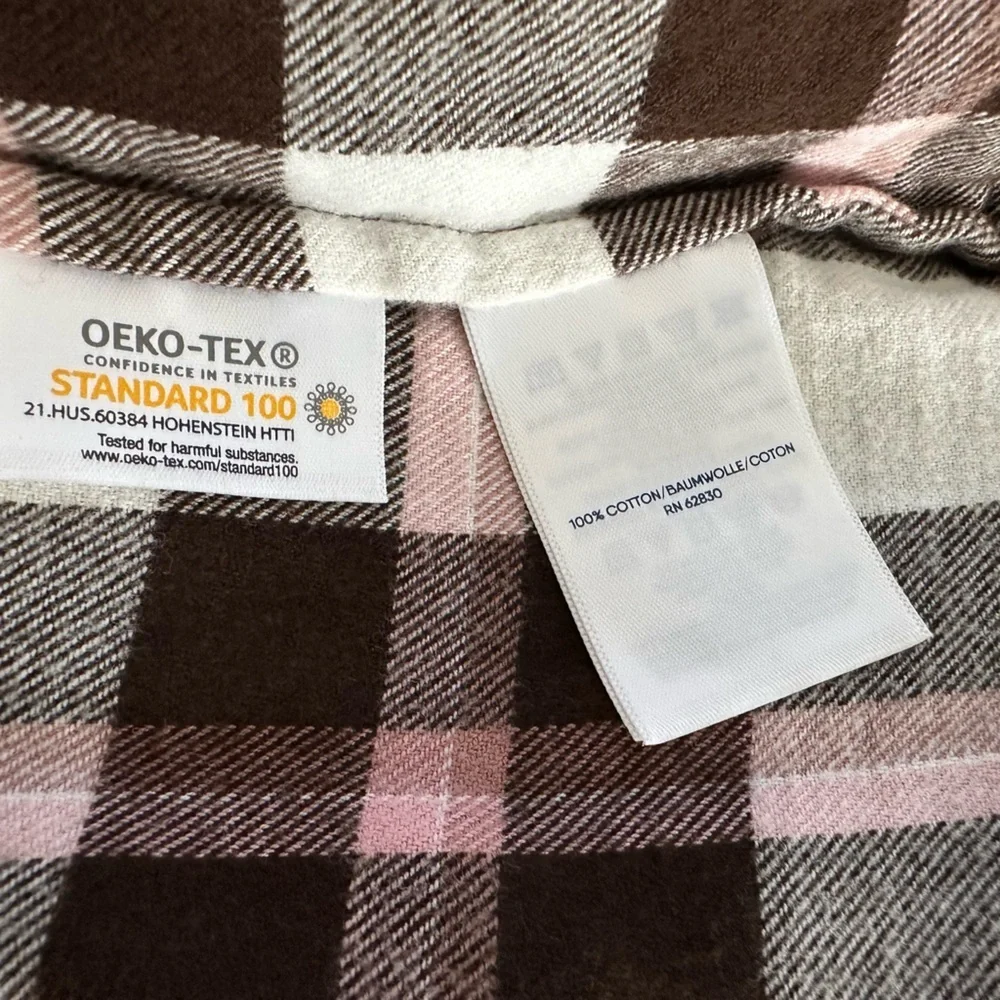 Lands' End Plaid Flannel Blouse | Brown Pink Ivory | Cotton | Medium